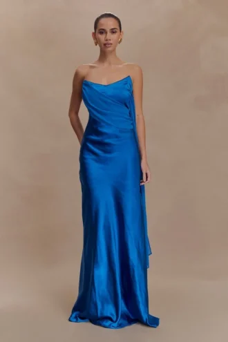 Carah Satin And Chiffon Maxi Dress – Cobalt