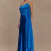 Carah Satin And Chiffon Maxi Dress – Cobalt