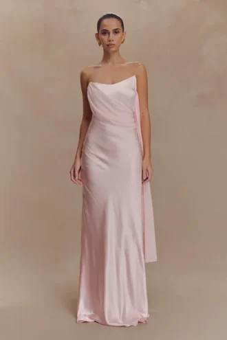 Carah Satin And Chiffon Maxi Dress – Pale Pink