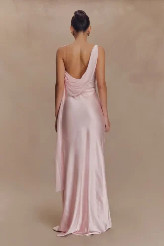 Carah Satin And Chiffon Maxi Dress – Pale Pink