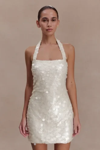 Caralee Sequin Halter Mini Dress – Ivory
