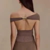 Carley Off Shoulder Knit Top – Cacao Brown