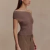 Carley Off Shoulder Knit Top – Cacao Brown