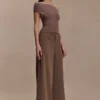 Carley Off Shoulder Knit Top – Cacao Brown