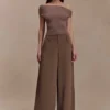 Carley Off Shoulder Knit Top – Cacao Brown