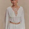 Carlie Chiffon Cross Tie Top – Ivory
