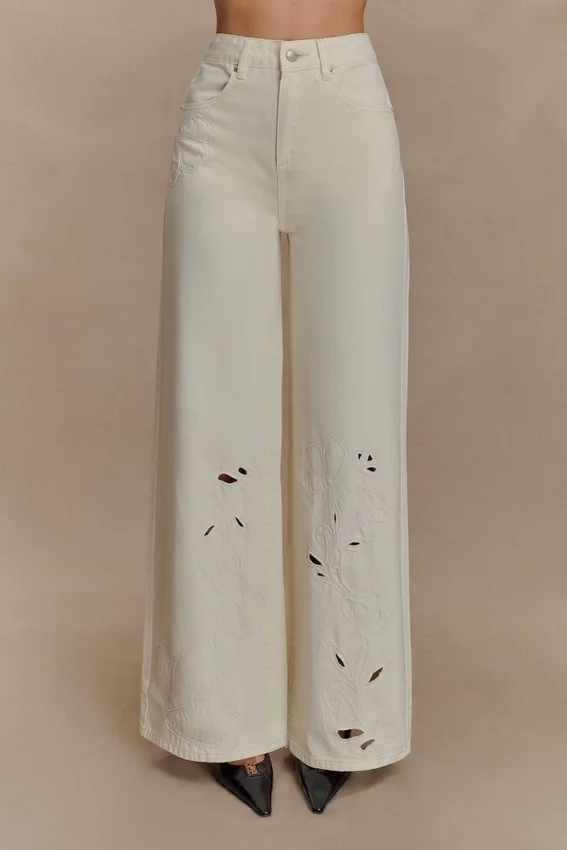 Carmella Embroided Jeans – Ecru Carmella Embroided Jeans – Ecru