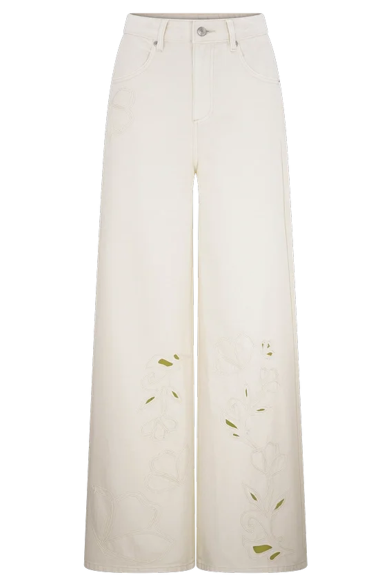 Carmella Embroided Jeans – Ecru Carmella Embroided Jeans – Ecru