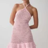 Carrisa Crochet Knit Mini Dress – Baby Pink Carrisa Crochet Knit Mini Dress – Baby Pink