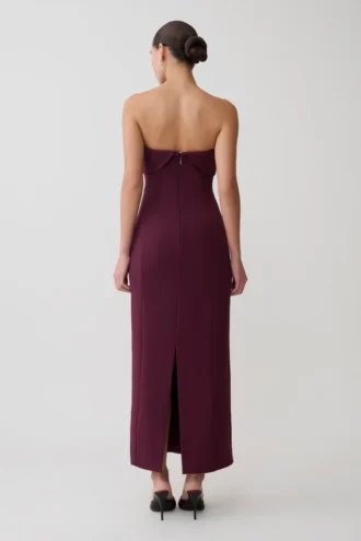 Cary Folded Strapless Crepe Midi Dress – Wine