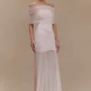 Caspian Slinky And Mesh Off Shoulder Maxi Dress – Pale Pink Caspian Slinky And Mesh Off Shoulder Maxi Dress – Pale Pink