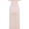 Caspian Slinky And Mesh Off Shoulder Maxi Dress – Pale Pink Caspian Slinky And Mesh Off Shoulder Maxi Dress – Pale Pink
