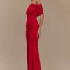 Caspian Slinky And Mesh Off Shoulder Maxi Dress – Ruby Caspian Slinky And Mesh Off Shoulder Maxi Dress – Ruby