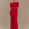 Caspian Slinky And Mesh Off Shoulder Maxi Dress – Ruby Caspian Slinky And Mesh Off Shoulder Maxi Dress – Ruby
