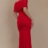 Caspian Slinky And Mesh Off Shoulder Maxi Dress – Ruby Caspian Slinky And Mesh Off Shoulder Maxi Dress – Ruby