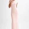 Cassandra Off Shoulder Slinky Maxi Dress – Pale Pink
