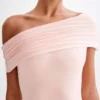 Cassandra Off Shoulder Slinky Maxi Dress – Pale Pink