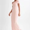 Cassandra Off Shoulder Slinky Maxi Dress – Pale Pink