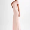 Cassandra Off Shoulder Slinky Maxi Dress – Pale Pink