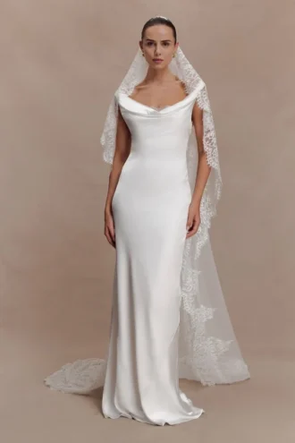 Cassia Lace Trim Veil – White Cassia Lace Trim Veil – White