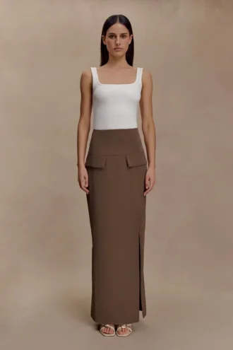 Cassie Column Maxi Skirt – Cacao Brown