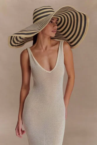 Cecil Straw Maxi Hat – Black And Neutral Stripe Cecil Straw Maxi Hat – Black And Neutral Stripe