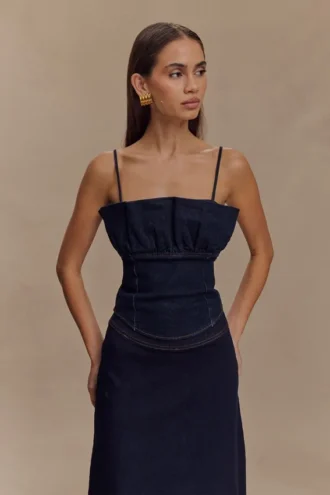 Cecilia Denim Frill Corset – Indigo Blue