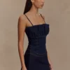 Cecilia Denim Frill Corset – Indigo Blue