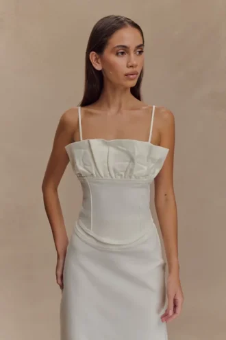 Cecilia Denim Frill Corset – White