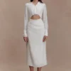 Cecilie Cut Out Shirt Midi Dress – White