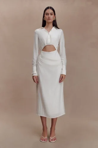 Cecilie Cut Out Shirt Midi Dress – White