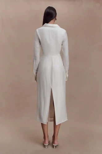Cecilie Cut Out Shirt Midi Dress – White