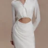 Cecilie Cut Out Shirt Midi Dress – White
