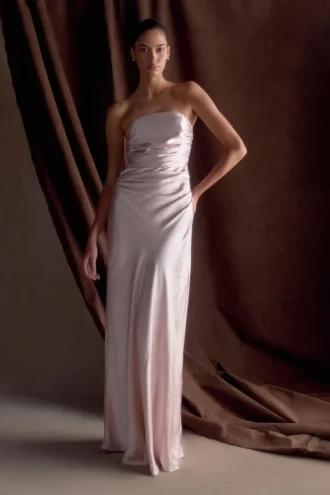 Cedar Strapless Satin Maxi Dress – Soft Pink