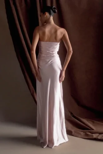 Cedar Strapless Satin Maxi Dress – Soft Pink
