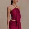 Celina Chiffon Halter Top With Hardware – Cherry Red Celina Chiffon Halter Top With Hardware – Cherry Red