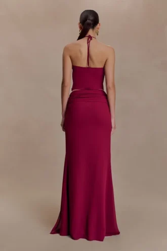 Celina Chiffon Overlay Maxi Skirt – Cherry Red