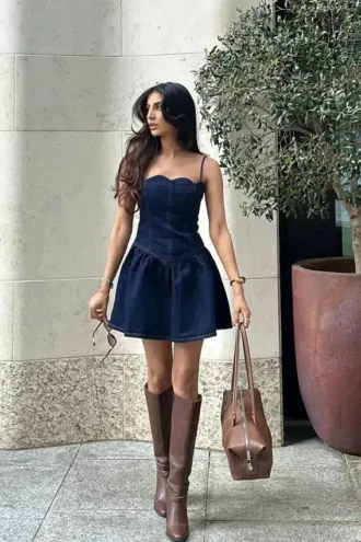 Cheyenne Scallop Denim Mini Dress – Indigo Blue