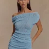 Chloe Off Shoulder Boucle Knit Top – Light Blue Chloe Off Shoulder Boucle Knit Top – Light Blue