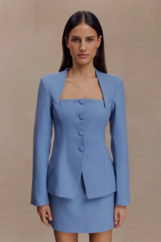 Christel Suiting Fitted Blazer – Ocean Blue Christel Suiting Fitted Blazer – Ocean Blue
