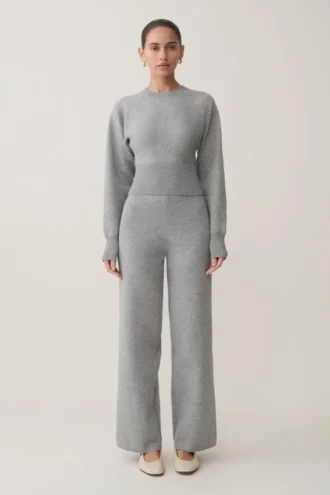 Kerrymae Straight Leg Knit Pants – Grey Marle