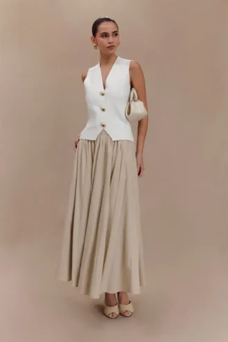 Clarence Linen A-Line Maxi Skirt – Natural
