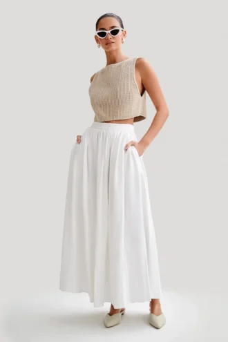 Clarence Linen A-Line Maxi Skirt – White