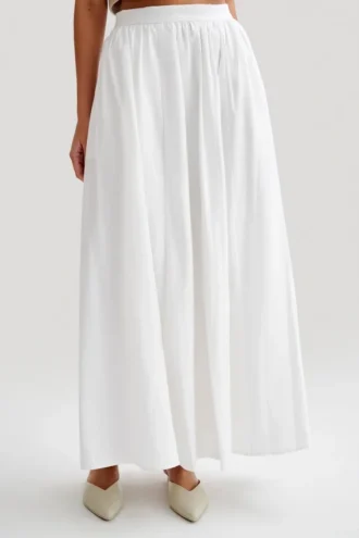 Clarence Linen A-Line Maxi Skirt – White