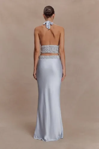 Clementine Chiffon Hand Beaded Maxi Skirt – Pale Blue