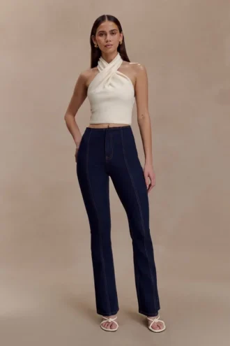 Clio Paneled Flare Jeans – Indigo Blue