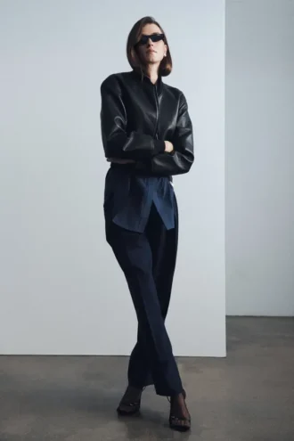 Codi Faux Leather Bomber Jacket – Black
