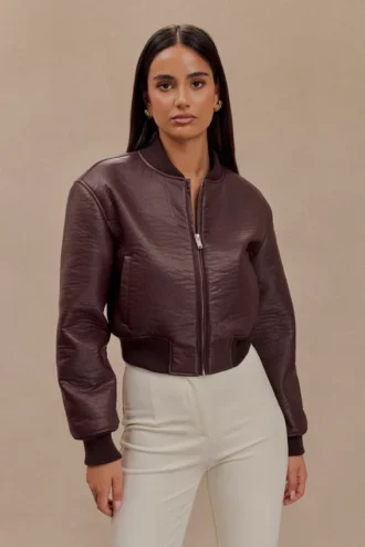 Codi Faux Leather Bomber Jacket – Merlot