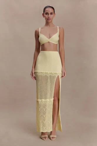 Coleene Pointelle Knit Maxi Skirt – Lemon