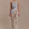 Noel Mirror Knit Midi Skirt – Beige